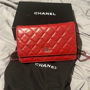Chanel Quilted Wallet on Chain Red